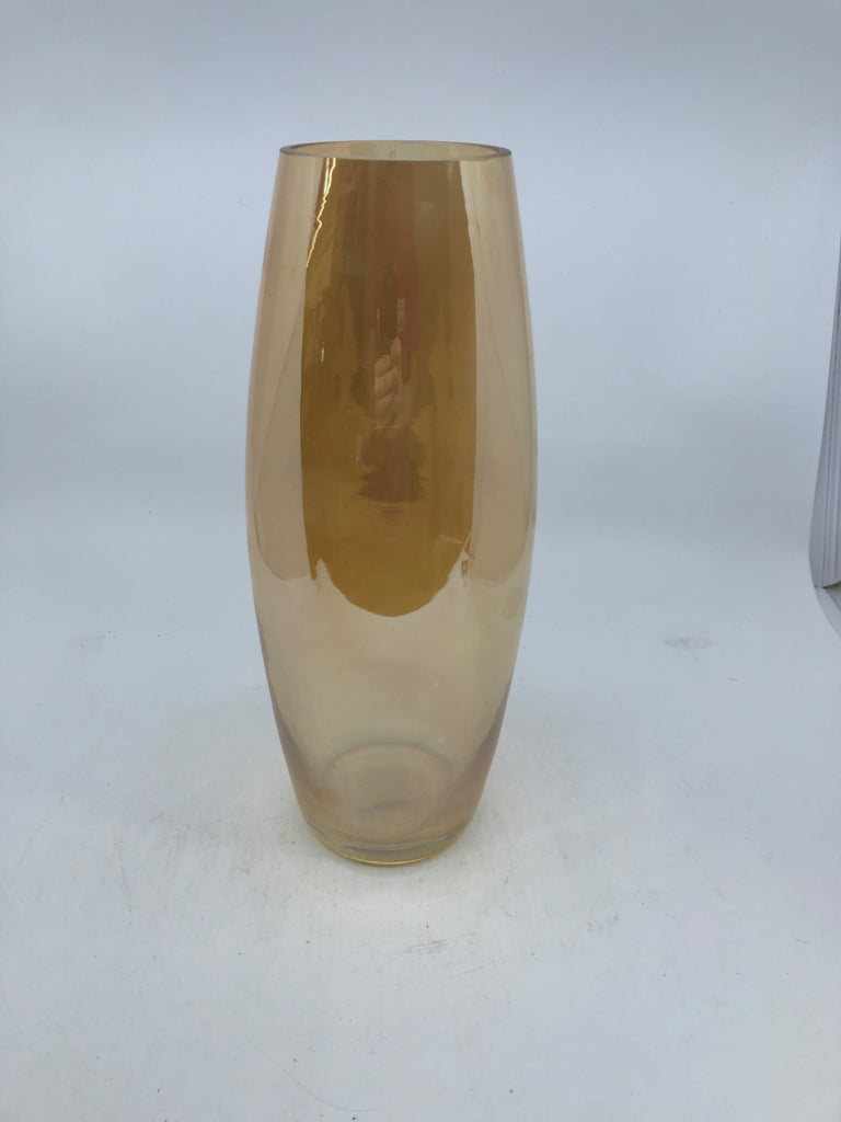 METALLIC/AMBER GLASS VASE.