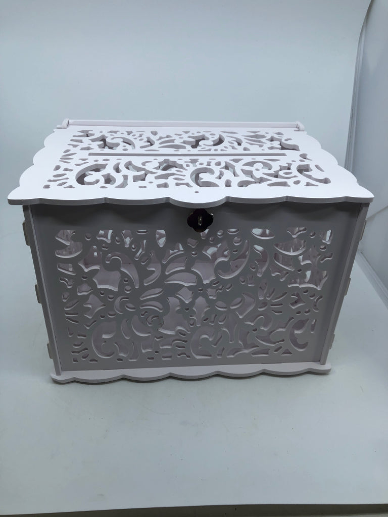 WHITE SCROLL CARD BOX.