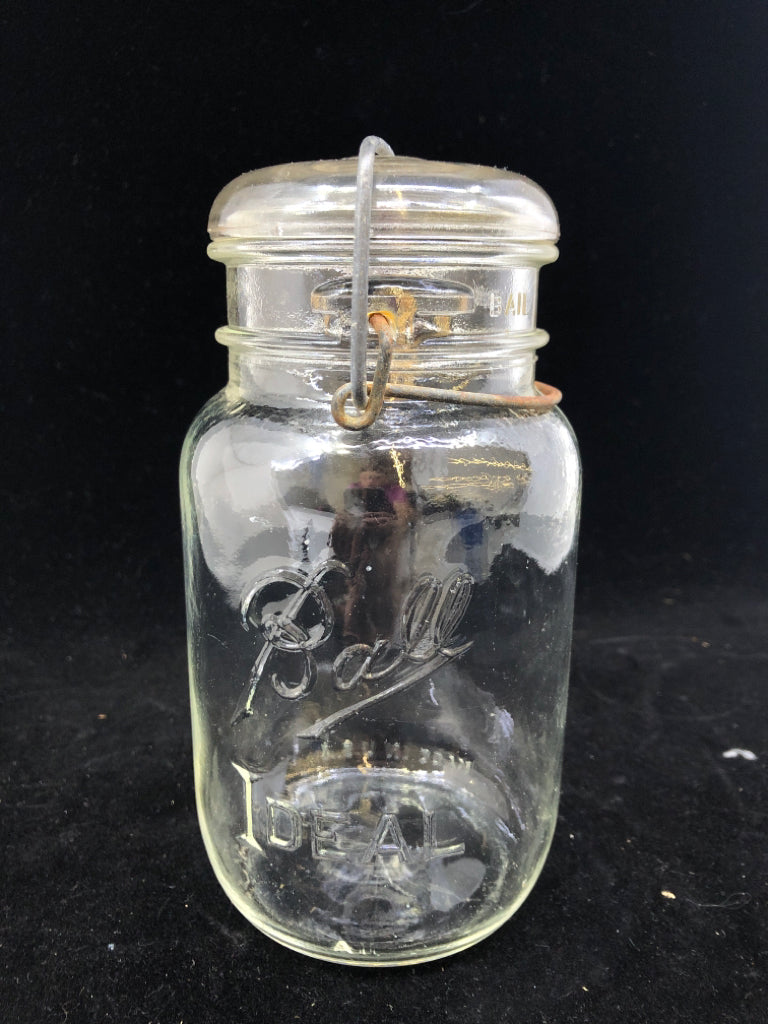 VTG BALL MASON JAR W METAL CLASP.