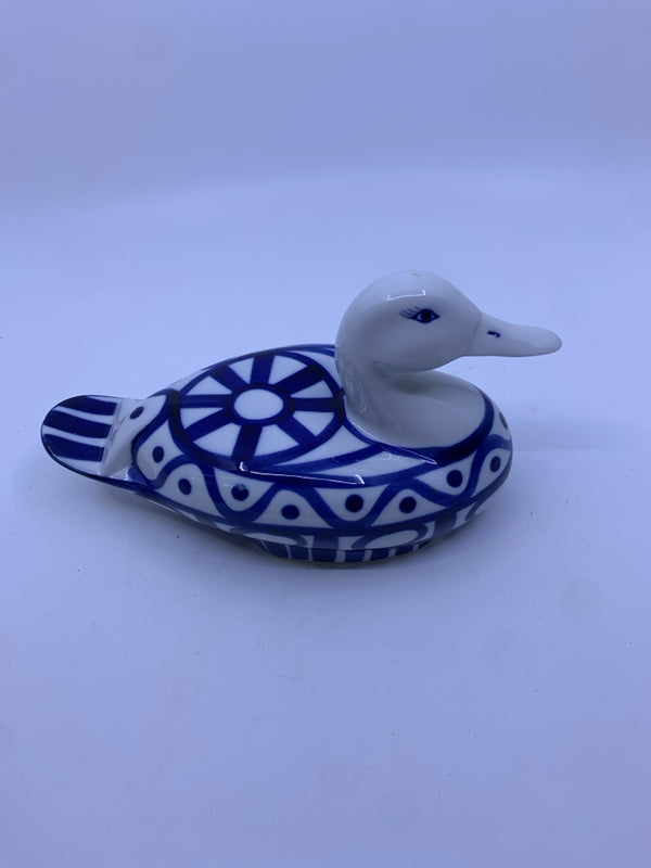 BLUE AND WHITE DANSK DUCK FIGURINE.