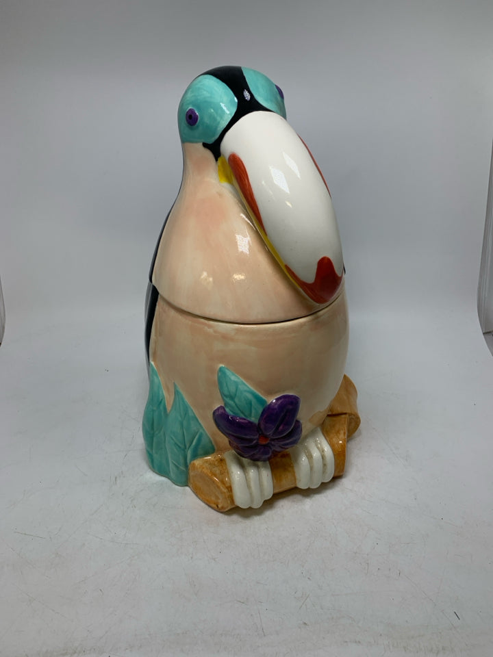LARGE CERAMIC PAINTED TUCAN COOKIE JAR.