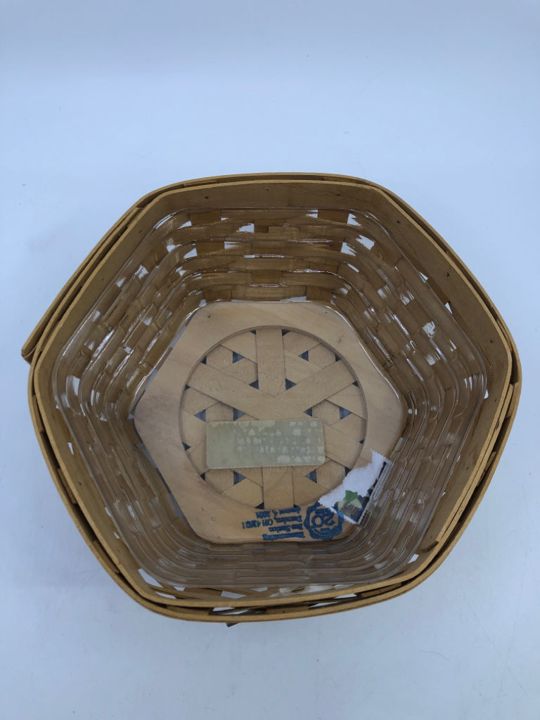 2001 FAMILY SIGNED HEXAGON BASKET, PROTECTOR, HOMESTEAD TIE ON.