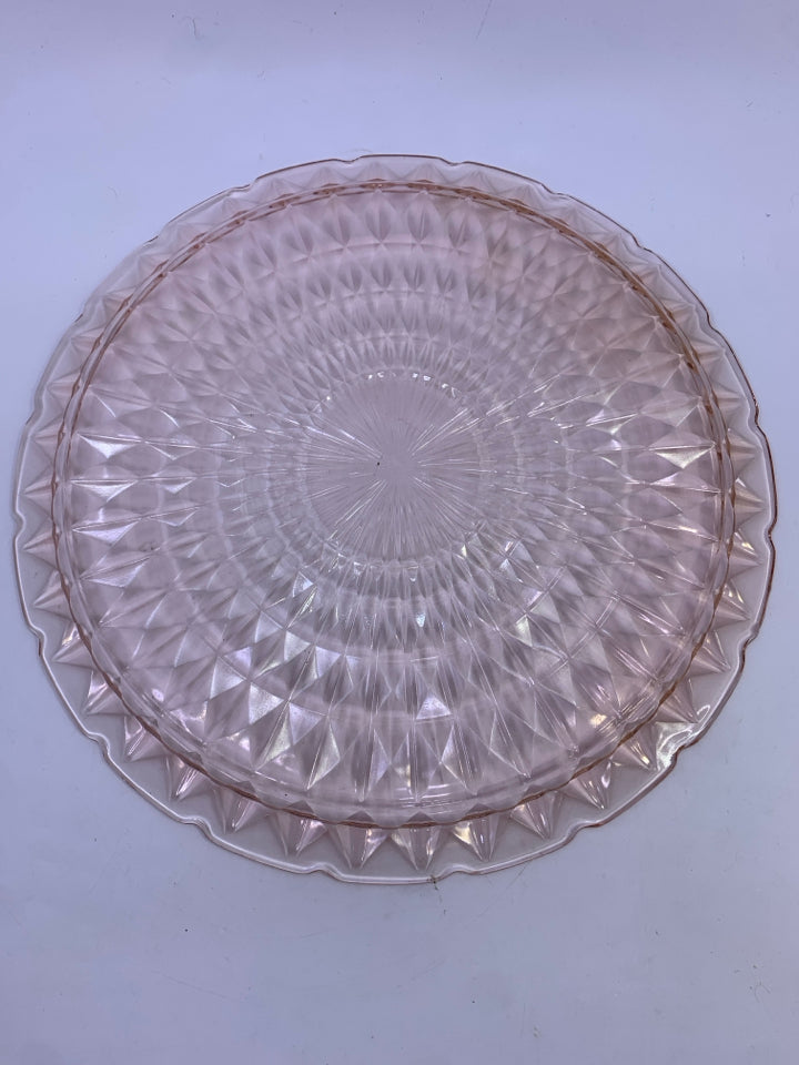 ROUND PINK DEPRESSION GLASS PLATTER.