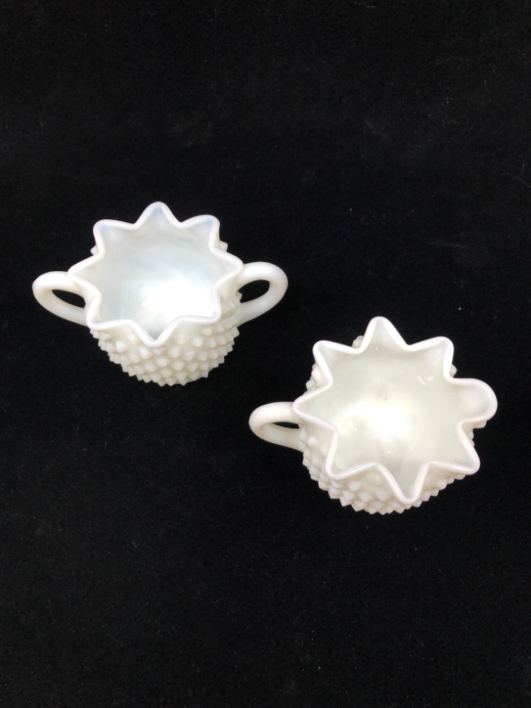 VTG HOBNAIL MILK GLASS SUGAR AND CREAMER SET.