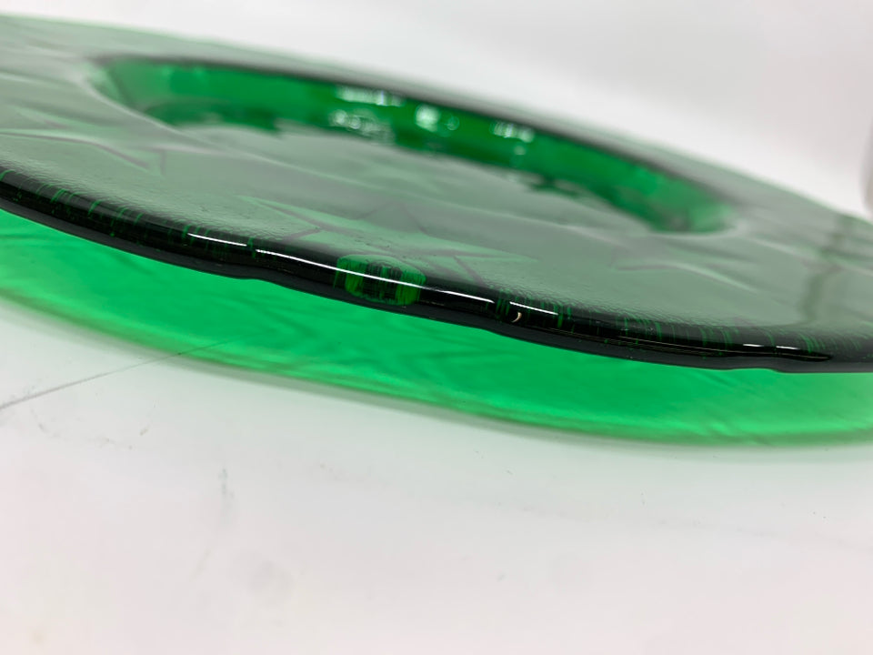 GREEN GLASS PLATE W/EMBOSSED STARS.