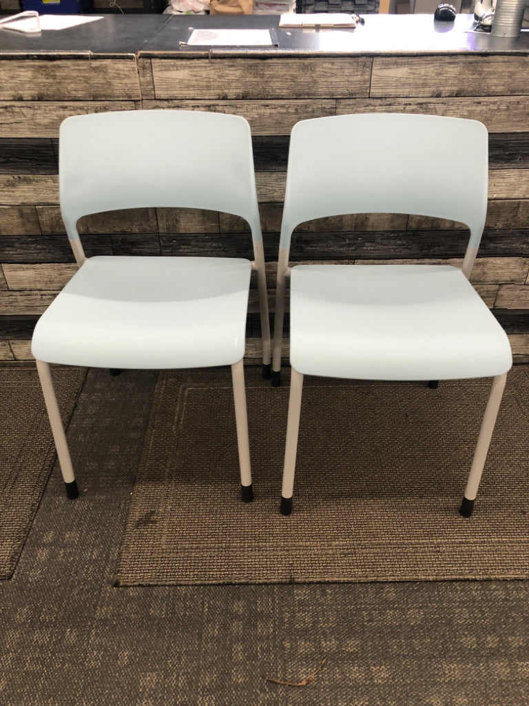 2 LIGHT BLUE OFFICE CHAIRS.