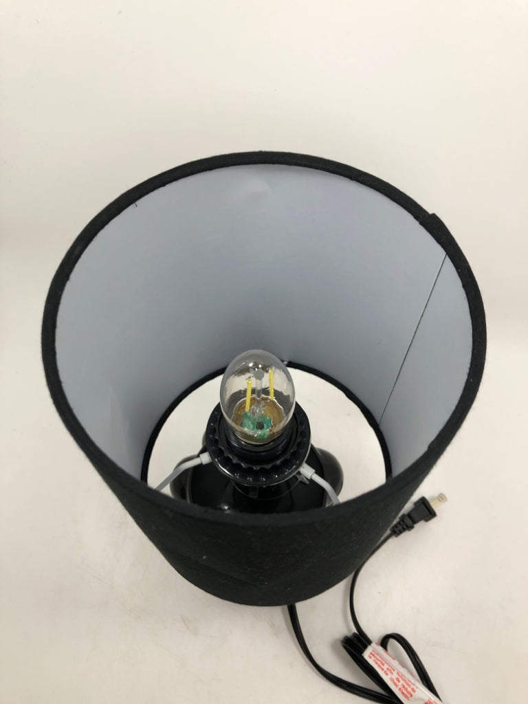 BLACK BUBBLE BASE LAMP W/BLACK SHADE.