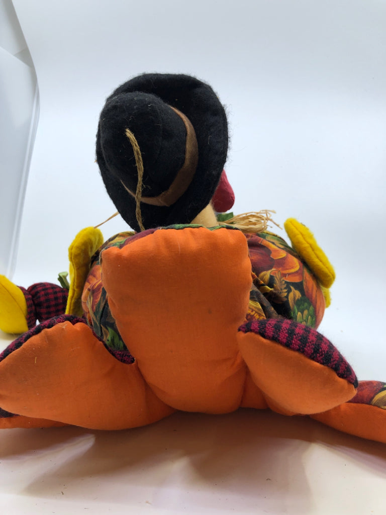 FABRIC PUMPKIN TURKEY SHELF DOLL.