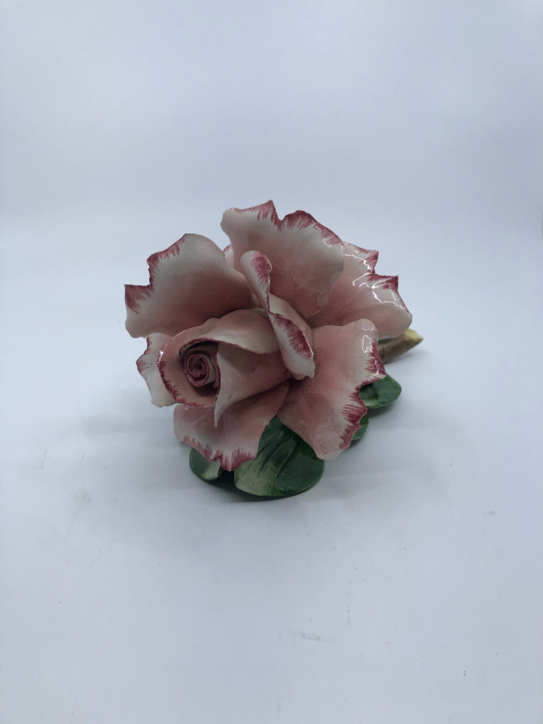 LARGE PINK ROSE PORCELAIN FIGURINE.