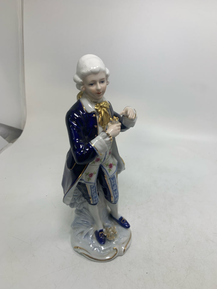VICTORIAN MAN W/ COBALT BLUE COAT FIGURINE.