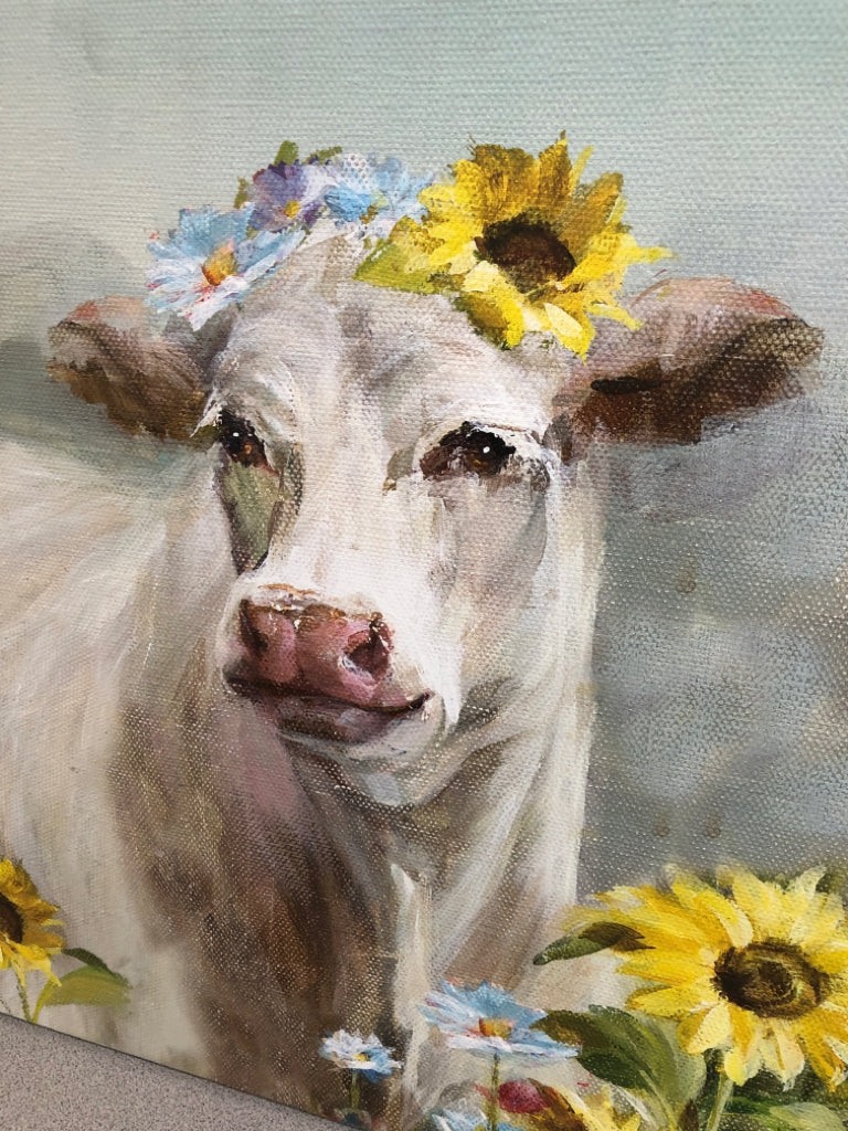 COW W/FLOWER CROWN CANVAS.