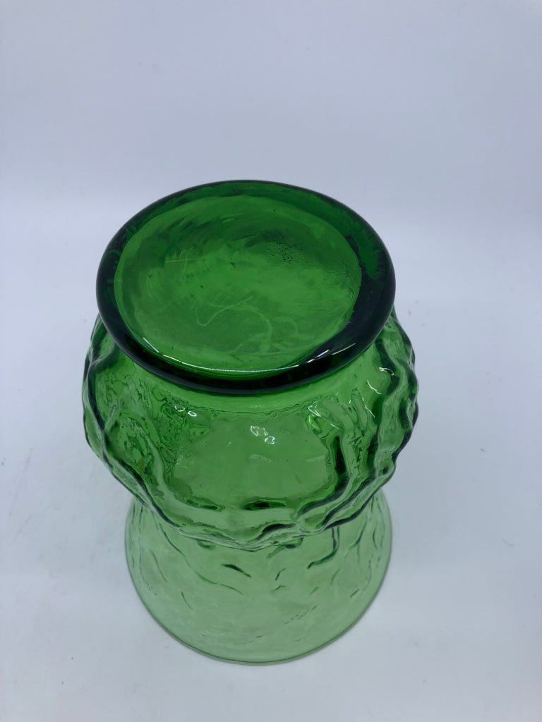 LIGHT GREEN TEXTURED GLASS VASE.