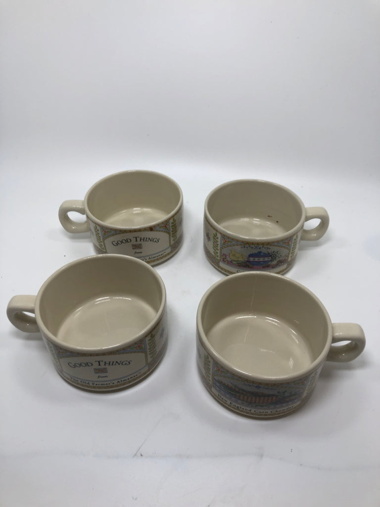 4 THE OLD FARMERS ALMANAC CERAMIC SOUP MUGS.