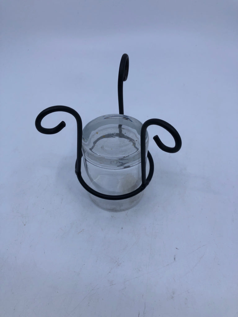 METAL STAND GLASS TEA LIGHT HOLDER.