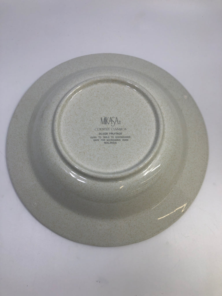 SERVING BOWL W/FRUITAGE PRINT TEAL RIM.