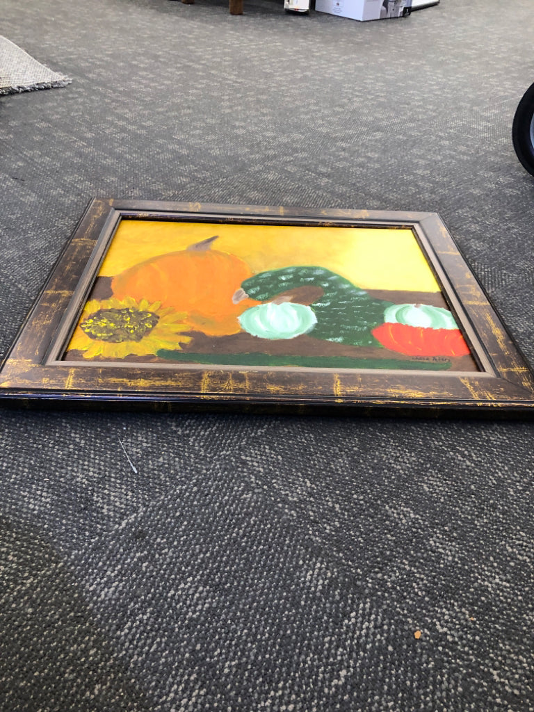 PUMPKINS PAINTING IN WOOD AND GOLD FRAME.