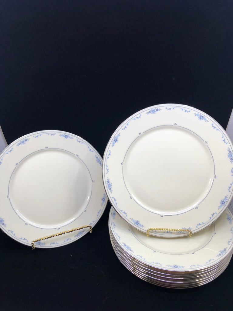11 LIGHT BLUE FLORAL "CAROLINA" DINNER PLATES.