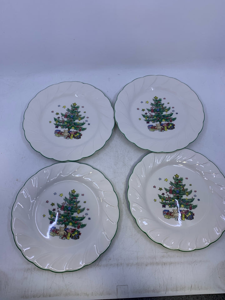 4 CHRISTMAS TREE SALAD PLATES- NIKKO.