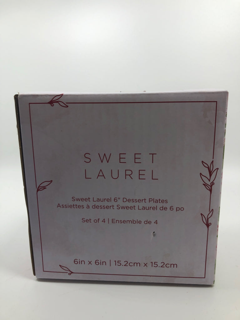 NIB 4PC SWEET LAUREL 6" DESSERT PLATES.