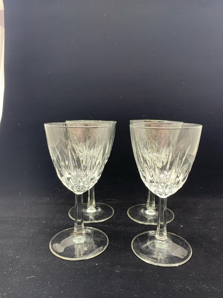 4 CUT GLASS WINE GLASSES.