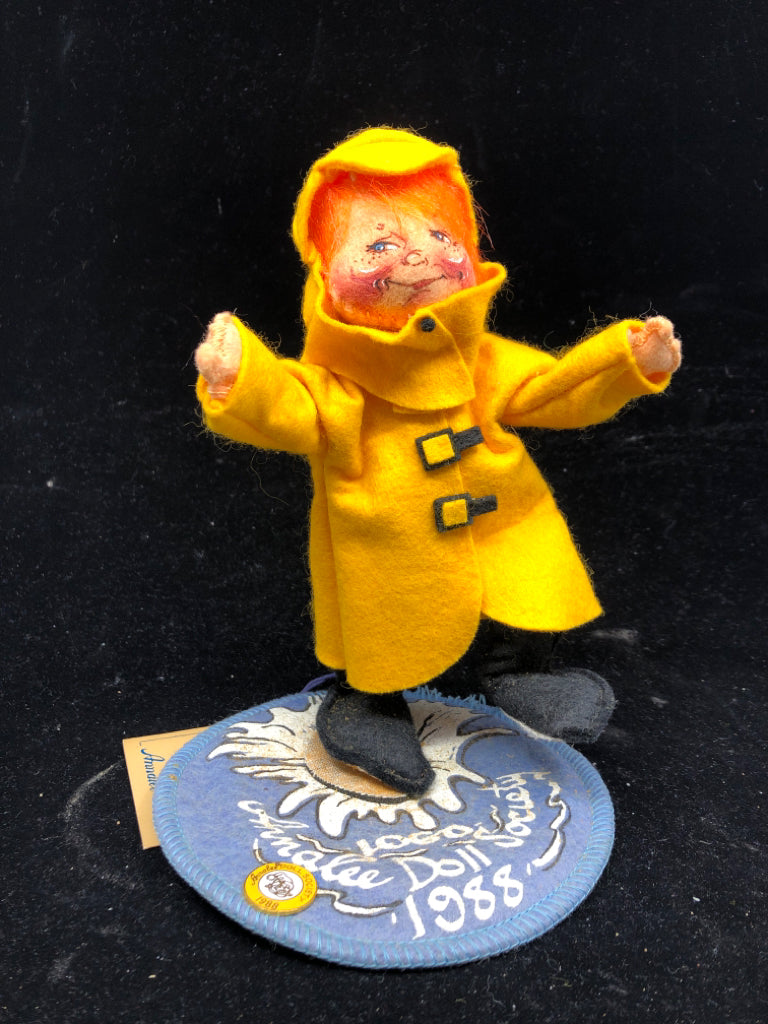 1988 ANNALEE DOLL SOCIETY LITTLE BOY IN RAIN JACKET.