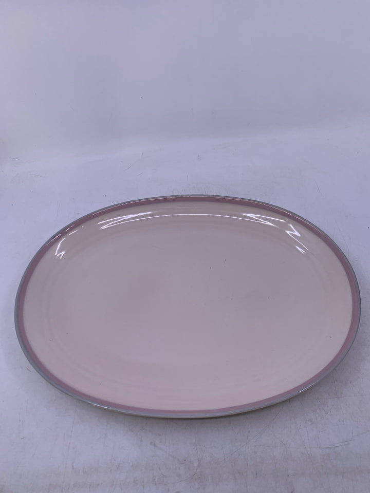 CREAM OVAL PLATTER W/ PINK EDGE.