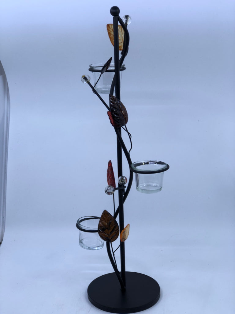 3 SECTION FALL LEAVES VOTIVE HOLDER.