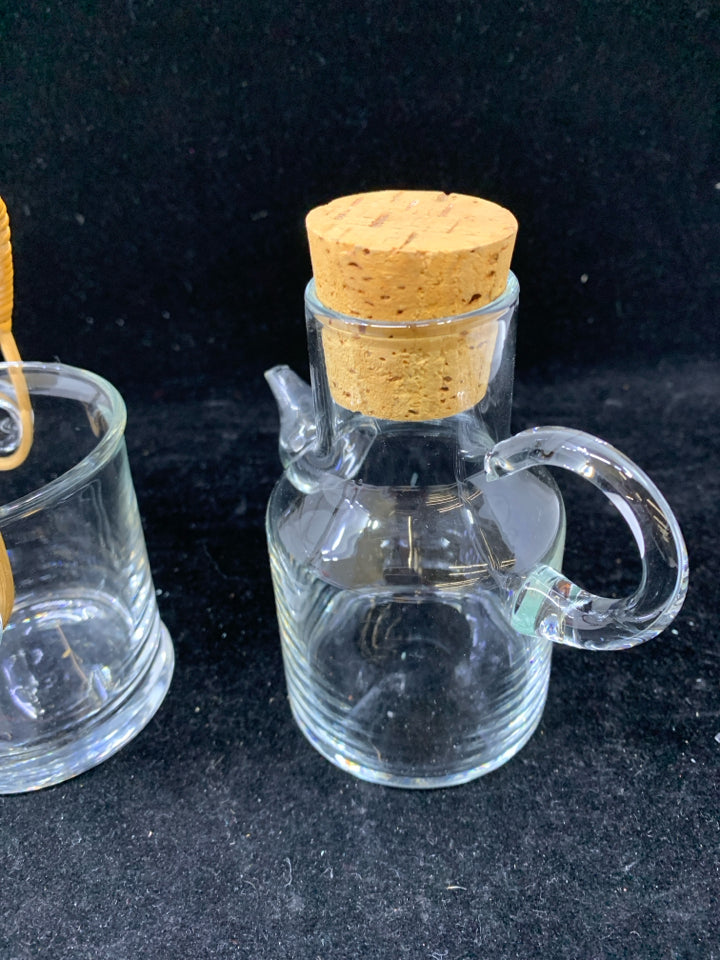 WICKER AND GLASS CREAMER AND SUGAR SET 5"