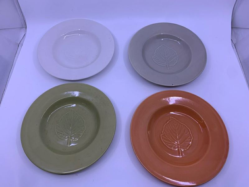 4 COLORFUL LEAF EMBOSSED PLATES.