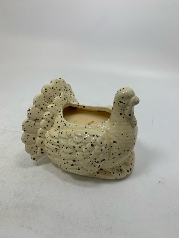 SPECKLED CERAMIC TURKEY CANDLE PUMPKIN PIE RED SHED.