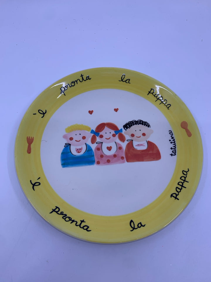 3 PC YELLOW ORANGE KIDS PLATE SET - CUP, PLATE, BOWL.