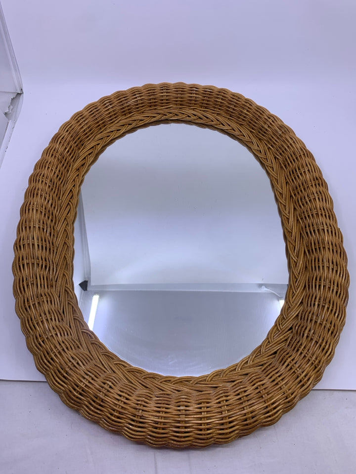 OVAL DARK WOOD POTTERY BARN MIRROR.