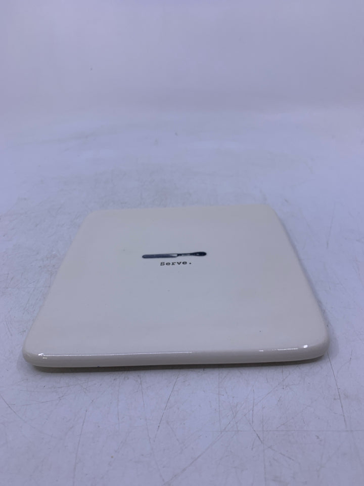 SQUARE CERAMIC W/ PRINTED BUTTER KNIFE "SERVE".