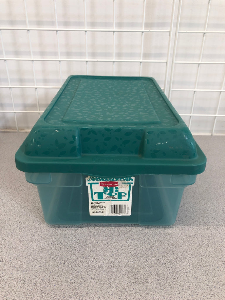VTG BLUE HI TOP RUBBERMAID STORAGE BIN.