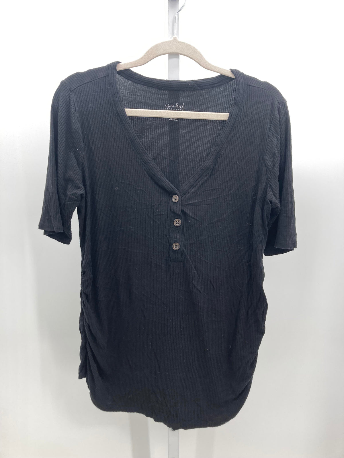Isabel Black Size Large Maternity Short Sleeve Shirt