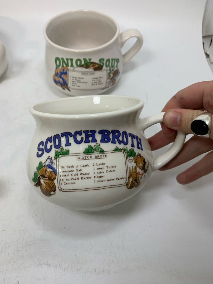 4 VTG SOUP RECIPE BOWL/MUGS.
