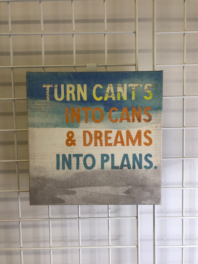 BLUE AND GREY TURN CAN'TS CANVAS WALL ART.