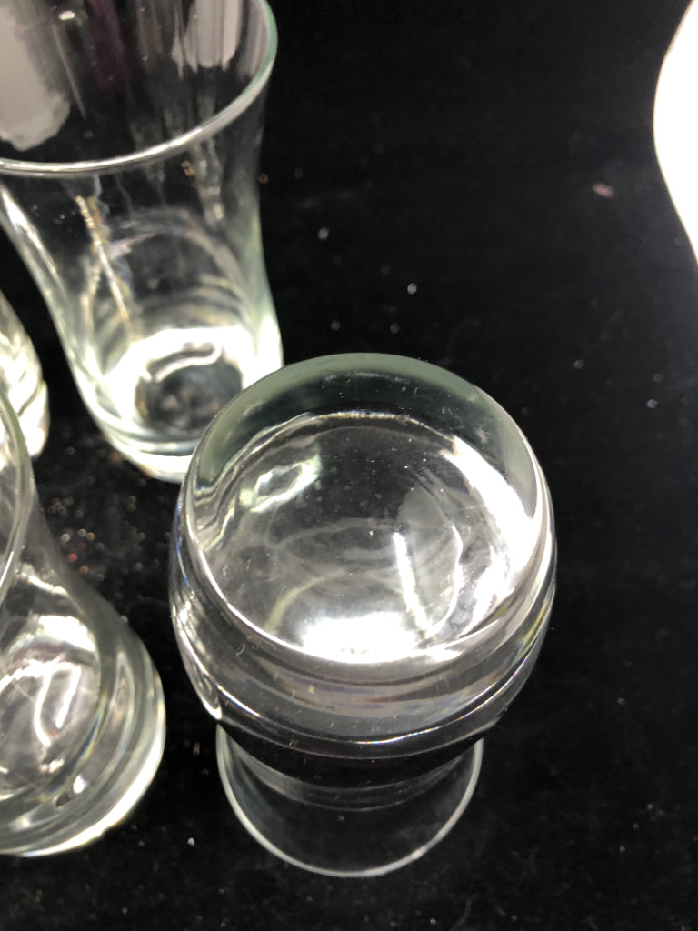 6 HEAVY CLEAR GLASS WATER GLASS W/ THIN MIDDLE.