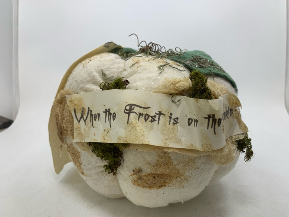 PLUSH 'WHITE FROST' DECORATED PUMPKIN.