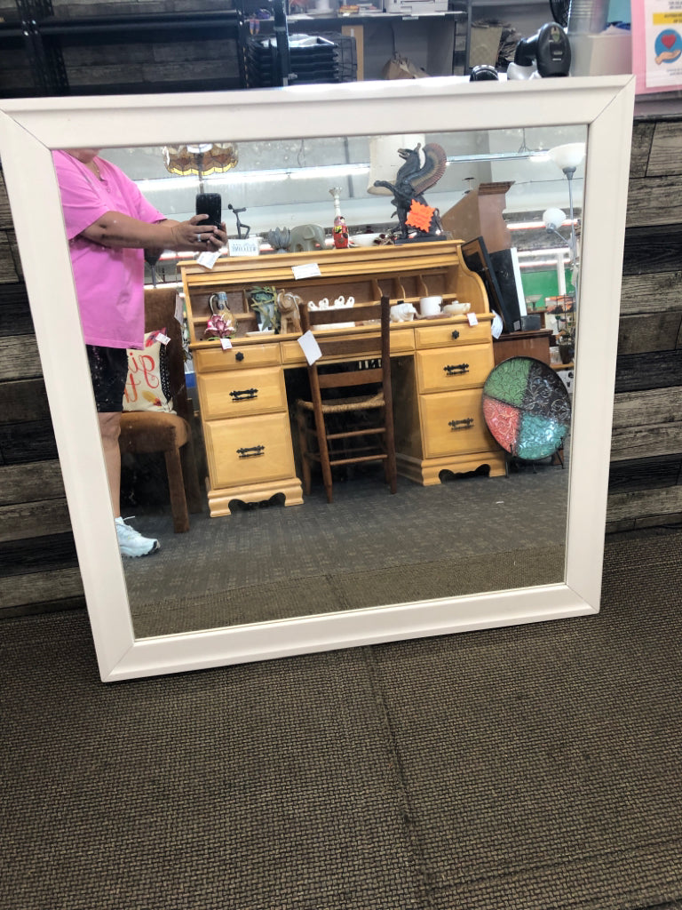 LARGE WHITE WOOD WALL MIRROR.