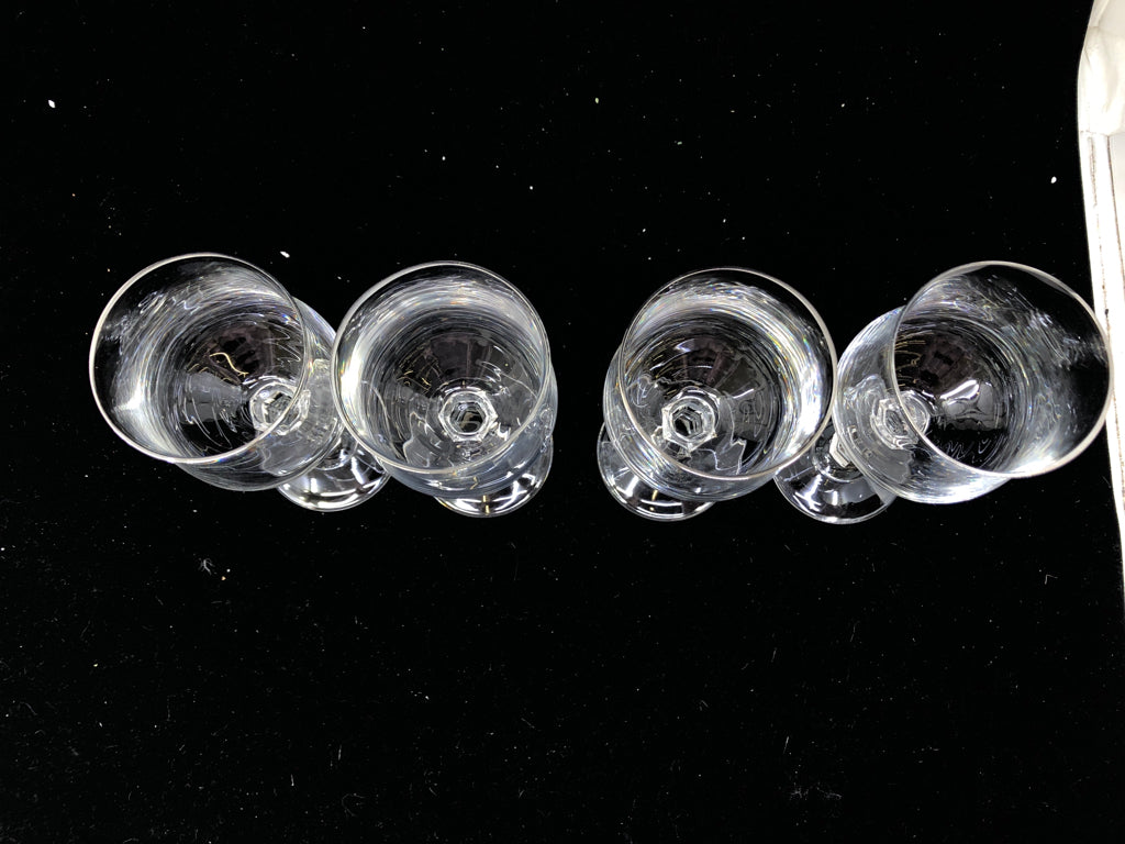 4 SILVER RIM WINE GLASSES.