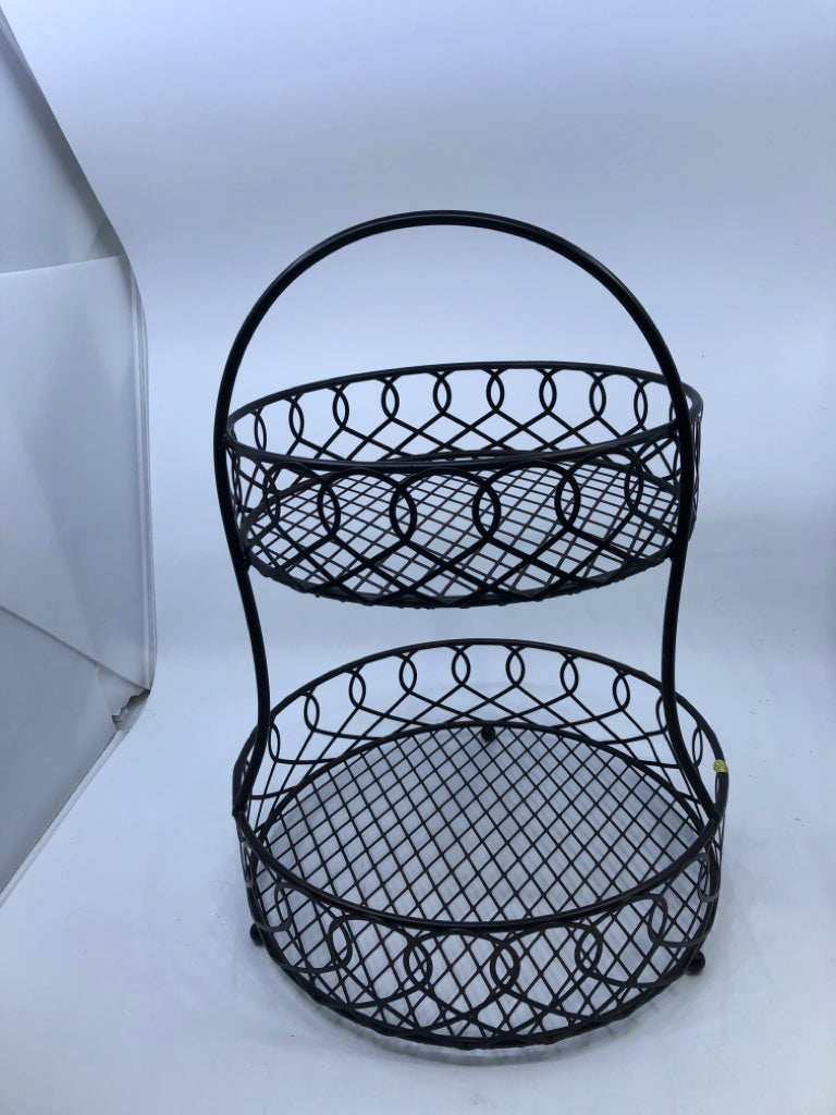 BROWN METAL 2 TIER FRUIT BASKET.