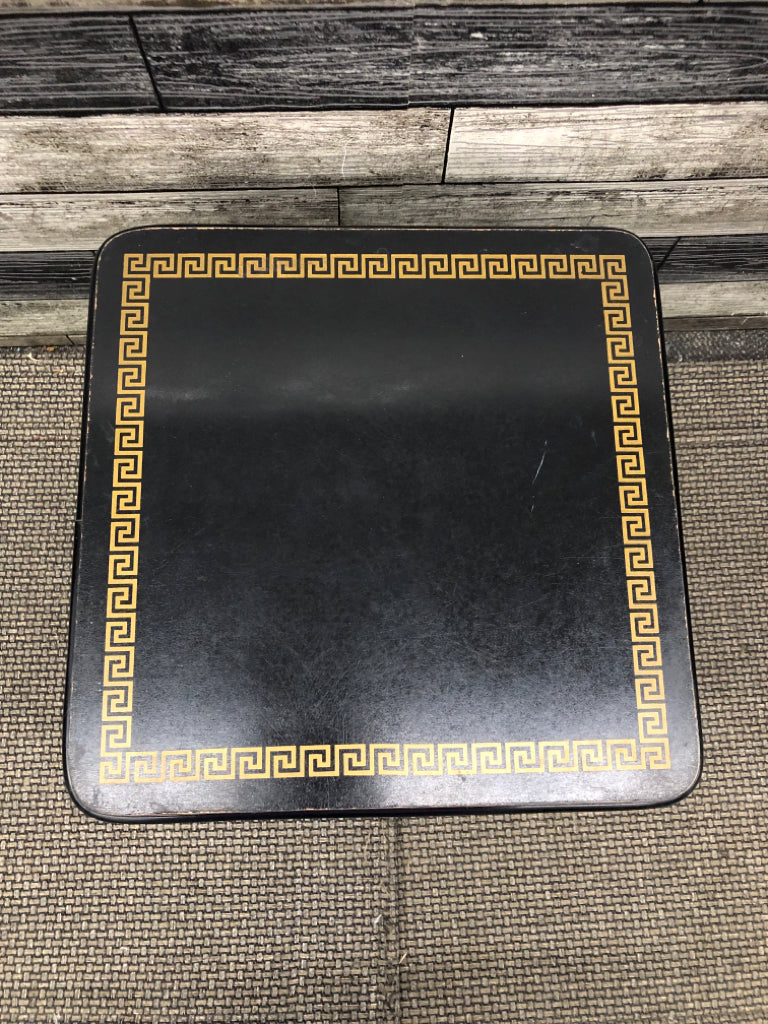 SMALL BLACK W GOLD SCROLL DESIGN TABLE.