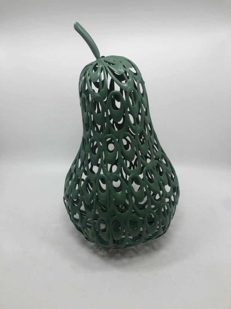 GREEN PAINTED METAL PEAR.
