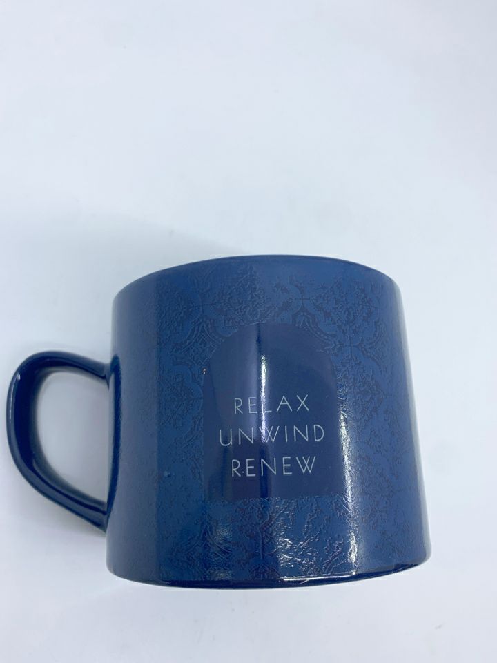 RELAX UNWIND RENEW BLUE MUG.