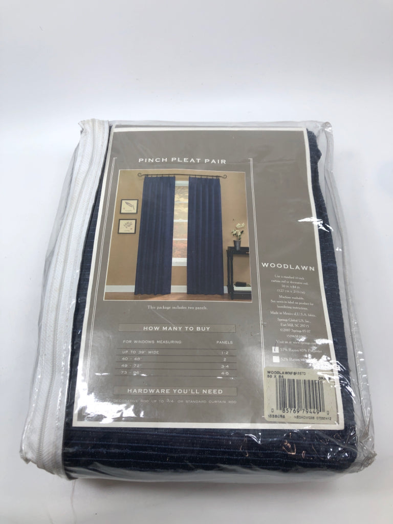 NIP BLUE PINCH PLEAT PAIR CURTAINS.