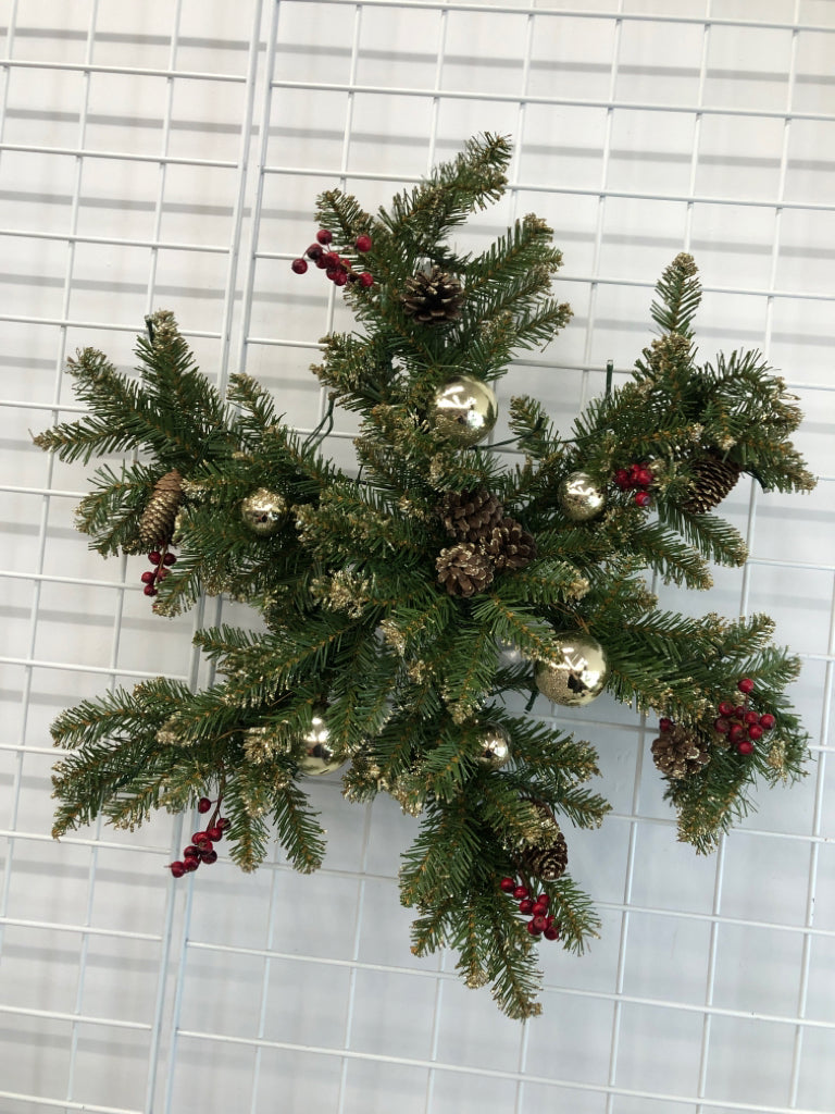 FAUX PINE SNOWFLAKE WARM LIGHT WREATH.