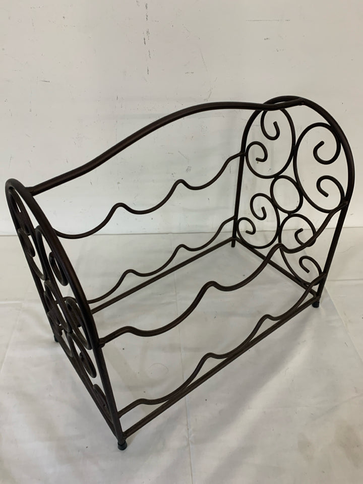 BROWN METAL WINE RACK.