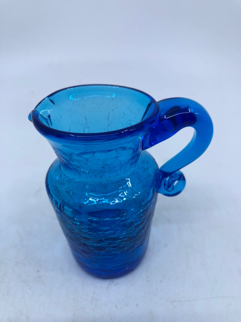 BLUE CRACKLE GLASS PITCHER.