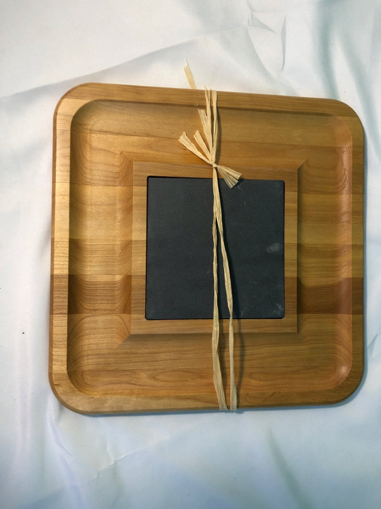 NEW WOOD CHEESE BOARD W/ SLATE IN CENTER.